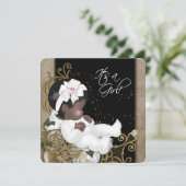 Roze en Bruine Afro-Amerikaanse Baby Girl Shower Kaart (Staand voorkant)