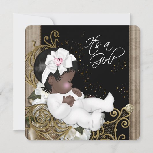 Roze en Bruine Afro-Amerikaanse Baby Girl Shower Kaart (Voorkant)