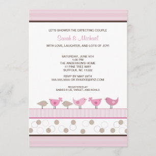 Roze en bruine Baby shower Kaart