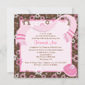 Roze en bruine bat Mitzvah Uitnodiging of Partij (Voorkant)