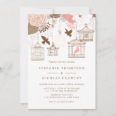 Roze en Bruine  Birdcages Wedding Kaart (Voorkant)