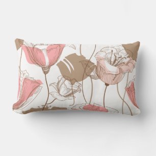 ROZE EN BRUINE BLOEMPATROON KUSSEN