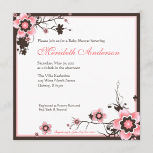 Roze en bruine Cherry Blossom Shower Uitnodiging