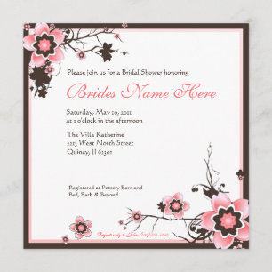 Roze en bruine Cherry Blossom Shower Uitnodiging