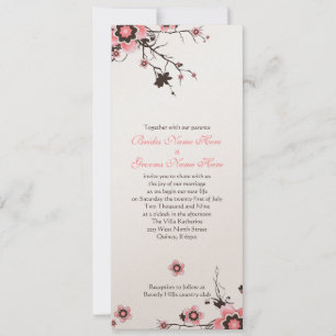 Roze en bruine Cherry Blossom Wedding Invite Kaart
