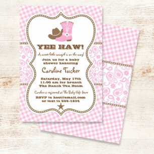 Roze en Bruine Cowgirl Baby shower Uitnodiging