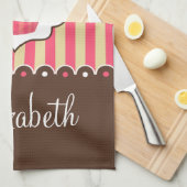 Roze en bruine crème met aangepaste naam theedoek (Quarter Fold)