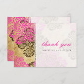  roze en bruine Damask - Hartelijk dank Bedankkaart (Voorkant / Achterkant)