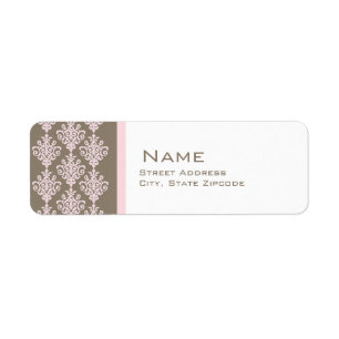 Roze en bruine Damask-logo voor retouradressen Etiket