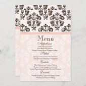 Roze en bruine  Damask Wedding-menukaart Menu (Voorkant / Achterkant)
