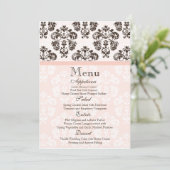 Roze en bruine  Damask Wedding-menukaart Menu (Staand voorkant)