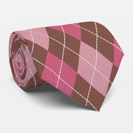 Roze en bruine diamanten - Argyle Pattern Stropdas (Opgerold)
