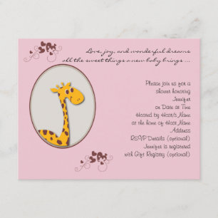Roze en bruine Giraffe Baby shower Kaart
