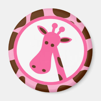 Roze en Bruine Giraffe Vlekken en Giraffe Hoofd Magneet