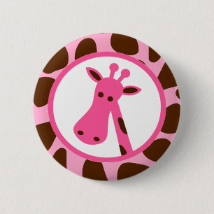 Roze en bruine Giraffes en Giraffe kop Ronde Button 5,7 Cm