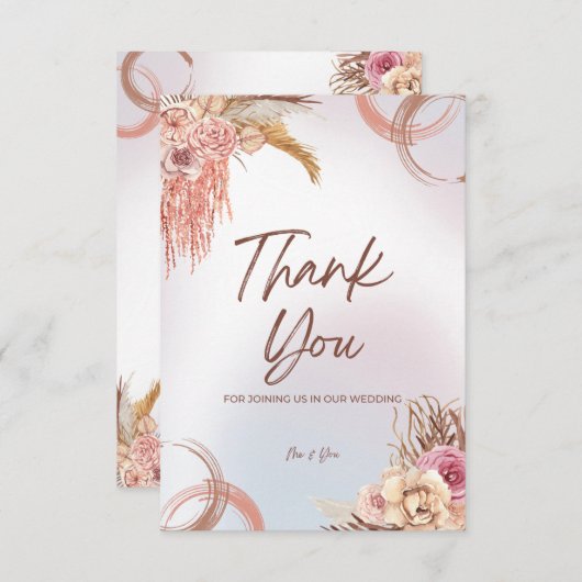 Roze en Bruine Gradiënt Bruiloft Dank u Kaart (Voorkant / Achterkant)