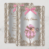 Roze en bruine kant Baby shower Kaart (Voorkant / Achterkant)