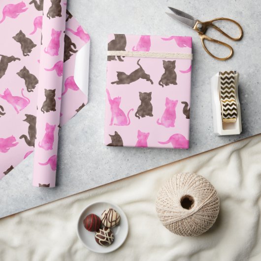 Roze en bruine katten cadeaupapier (Crafts)