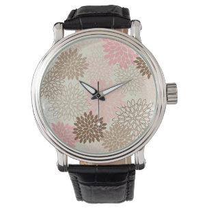 Roze en bruine maanpatroon horloge