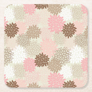 Roze en bruine maanpatroon vierkante kartonnen onderzetter