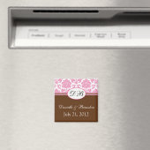 Roze en bruine Monogram Damask Wedding Magnet Magneet (Insitu (Vaatwasser))