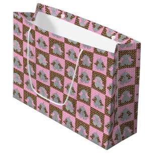 Roze en Bruine Olifant Polka Dots Large Cadeauzakje