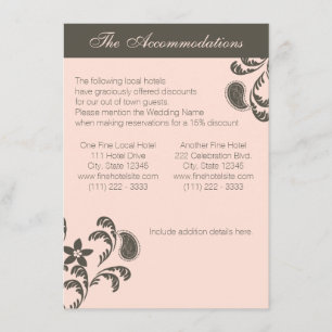 Roze en bruine paisley bloemen informatiekaartje