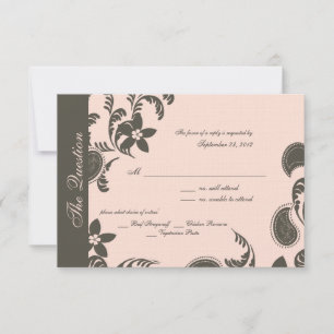 Roze en Bruine Paisley en Bloemen RSVP Kaartje