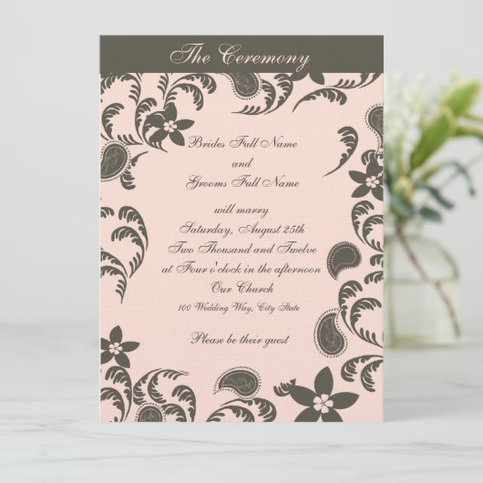 Roze en bruine Paisley Kaart (Staand voorkant)