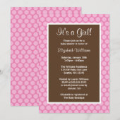 Roze en bruine poka Dots Baby Shower Invitations Kaart (Voorkant / Achterkant)