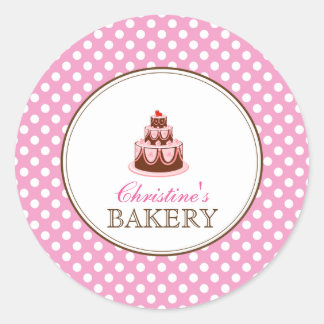 Roze en bruine poka Dots Cake Bakery Sticker LABEL