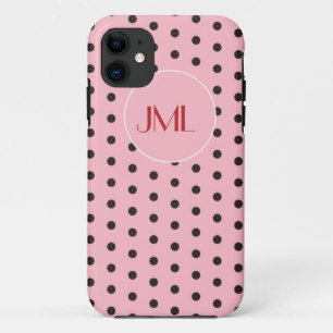 Roze en bruine pokadots Monogrammen Initialen iPhone 11 Hoesje