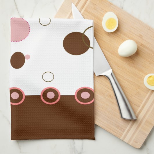 Roze en bruine pokadots theedoek (Quarter Fold)