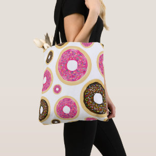 Roze en bruine sprinkhanen donuts Modern Fun Cute Draagtas