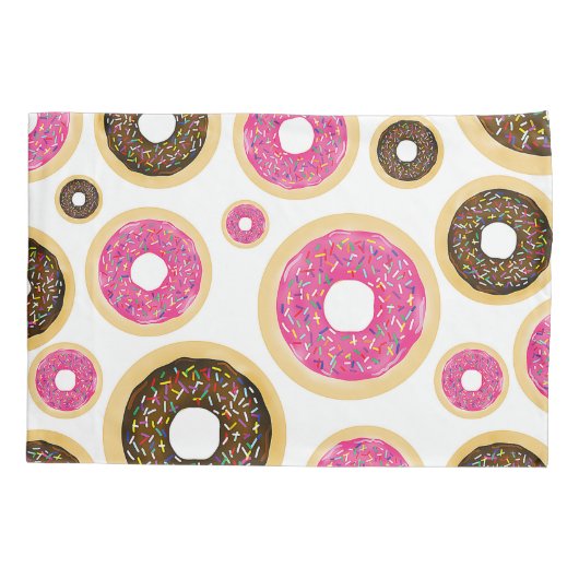 Roze en bruine sprinkhanen donuts Modern Fun Cute Kussensloop (Achterkant)