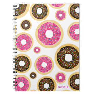Roze en bruine sprinkhanen donuts Modern Fun Cute Notitieboek