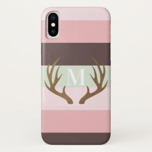Roze en bruine streep monogram gewei iPhone x hoesje