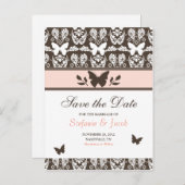 Roze en bruine vlinder Save The Date Briefkaart (Voorkant / Achterkant)