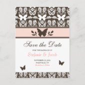 Roze en bruine vlinder Save The Date Briefkaart (Voorkant)