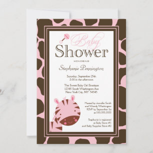 Roze en bruine zebra baby shower uitnodiging