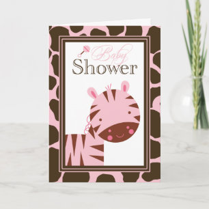 Roze en bruine zebra baby shower uitnodiging