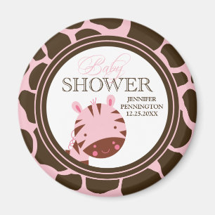 Roze en bruine zebra meisjes baby shower magnet magneet