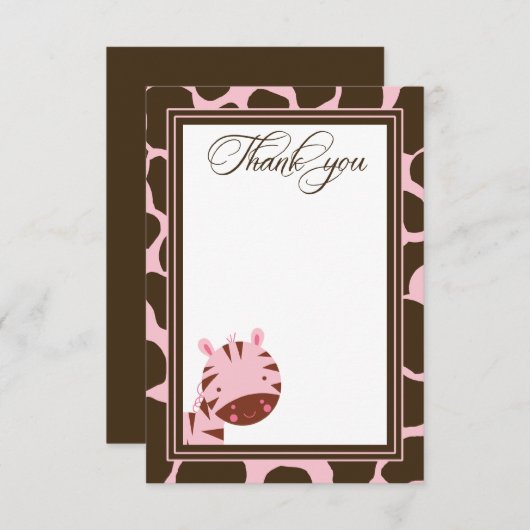 Roze en bruine zebra meisjes dank je platte kaart (Voorkant / Achterkant)