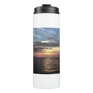 Roze en Cerulean Blue Artistic Ocean Sunrise Thermosbeker