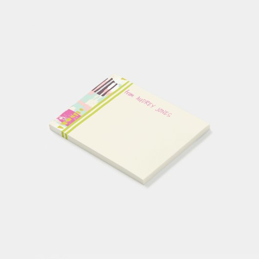 Roze en Chartreuse Abstracte kunstnaam Post-it® Notes (Schuin)