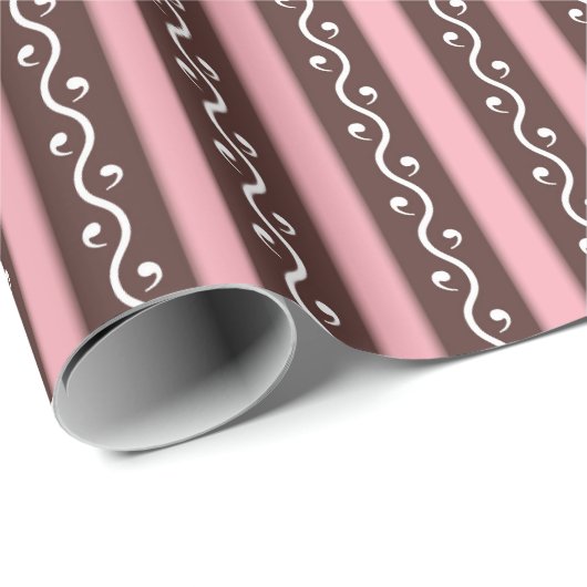 Roze en chocolade bruin Stripe vormgeving Cadeaupapier (Rol Hoek)