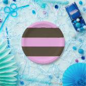 Roze en chocolade bruine strepen van STaylor Papieren Bordje (Feest)