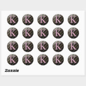 Roze en chocolade Monogram K Boormerken Ronde Sticker (Vel)
