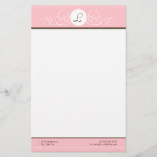 Roze en chocolade Roze monogram Briefpapier
