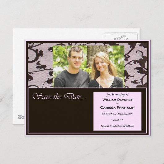 Roze en Chocolade Save the Date bruiloft Kaarten (Voorkant / Achterkant)